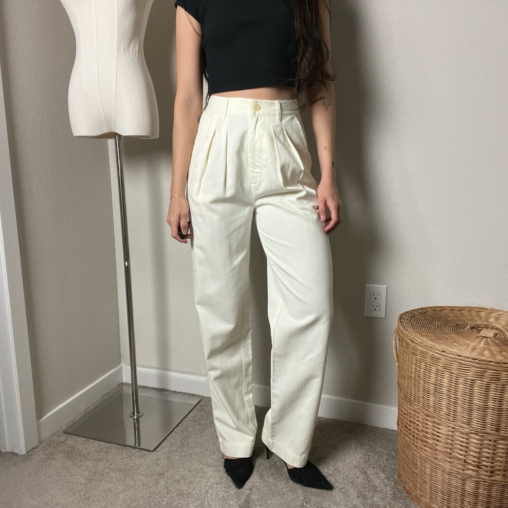 alex mill keaton cream off white minimalist high waisted pleated trousers pants
